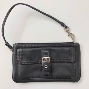 Coach black leather leather wristlet / clutch